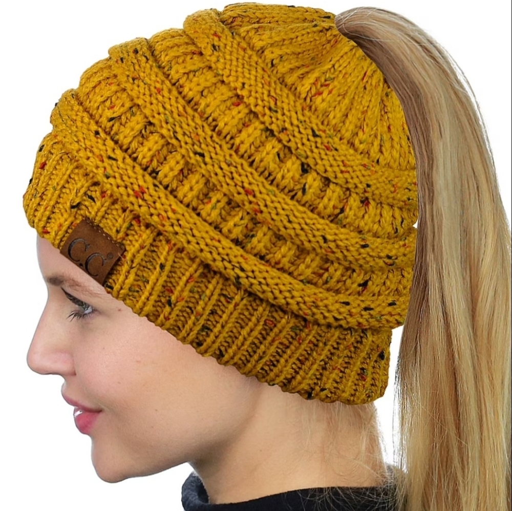 C&C Originals Messy Bun Beanie Tail in Mustard